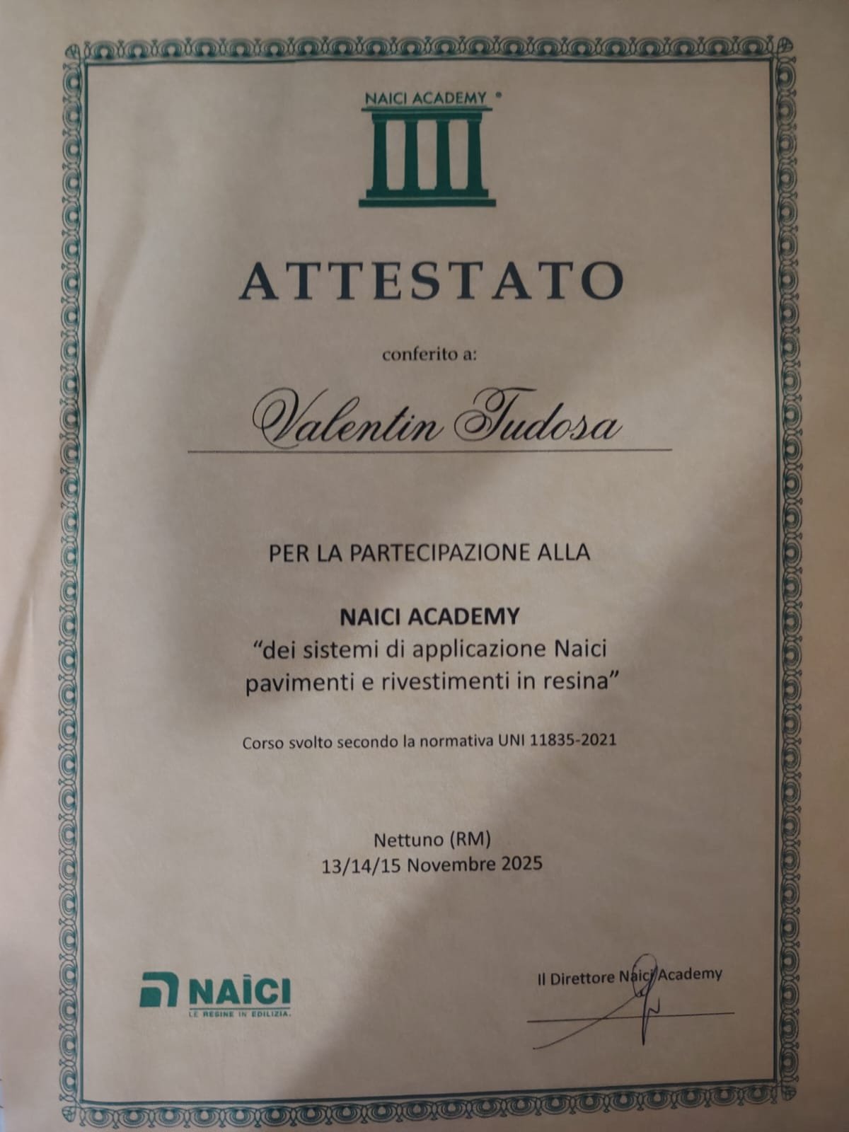 Attestato Resina